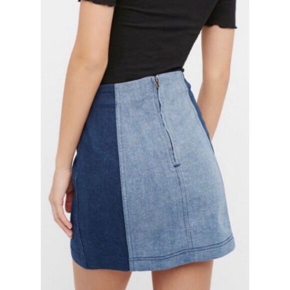 Free People Two Tone Multi Panel Stretch Denim Zip Back Mini Skirt.Womens. Sz 2 - Picture 9 of 10